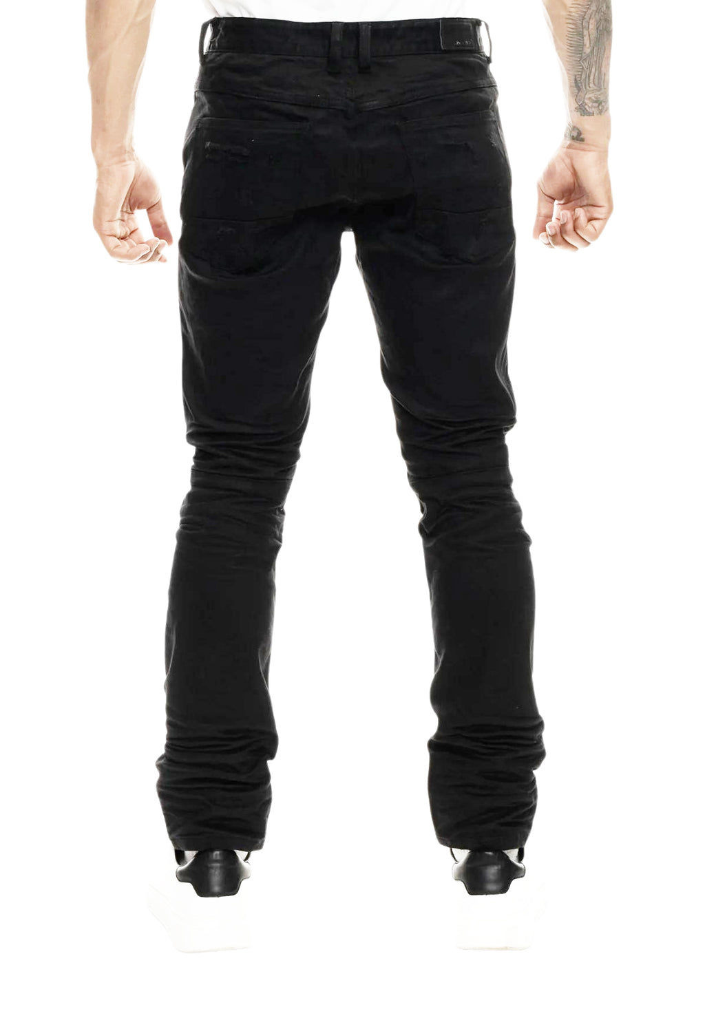 SMOKE RISE RIP & REPAIR SEMI BASIC JEANS (JET BLACK)