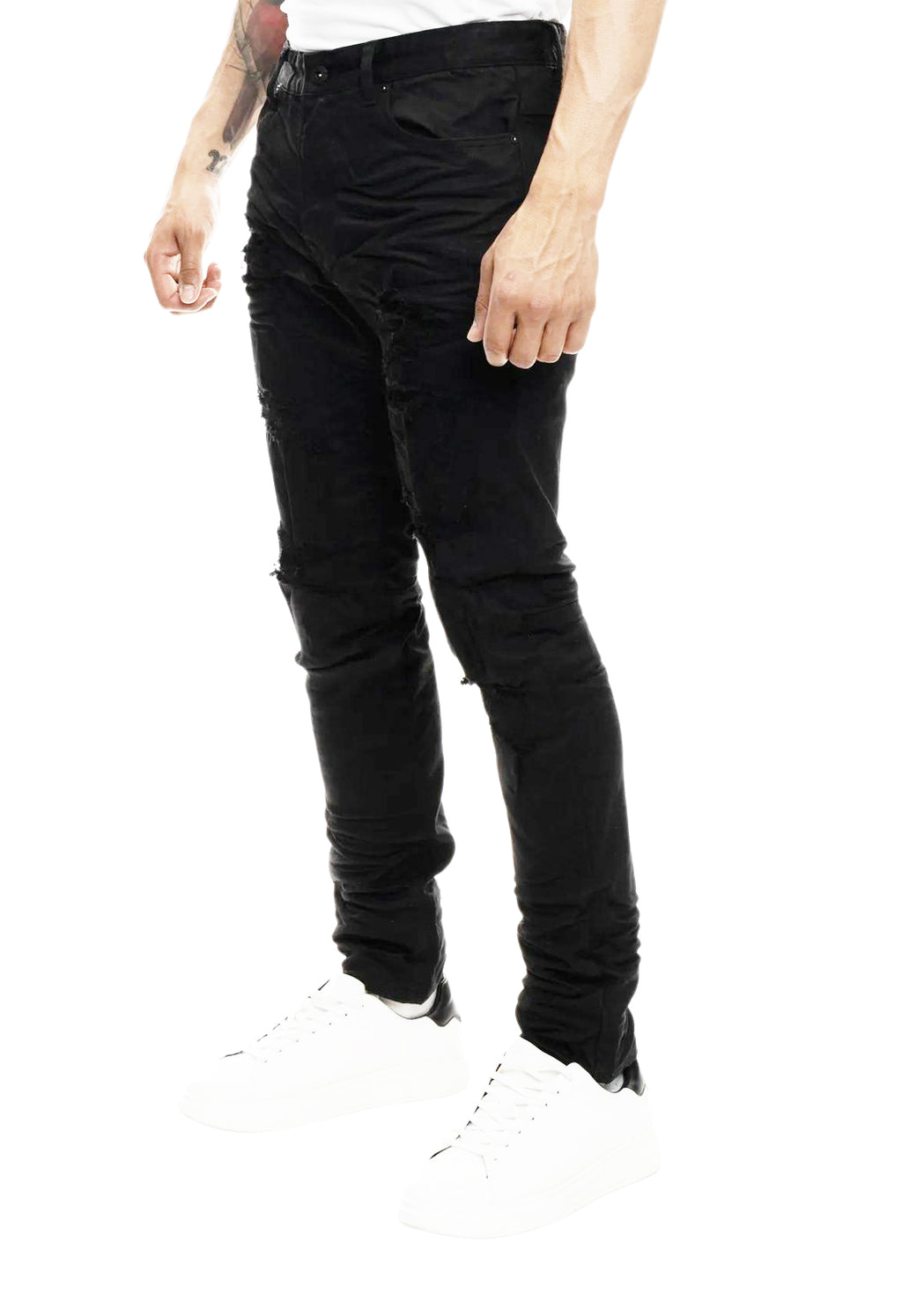 SMOKE RISE RIP & REPAIR SEMI BASIC JEANS (JET BLACK)