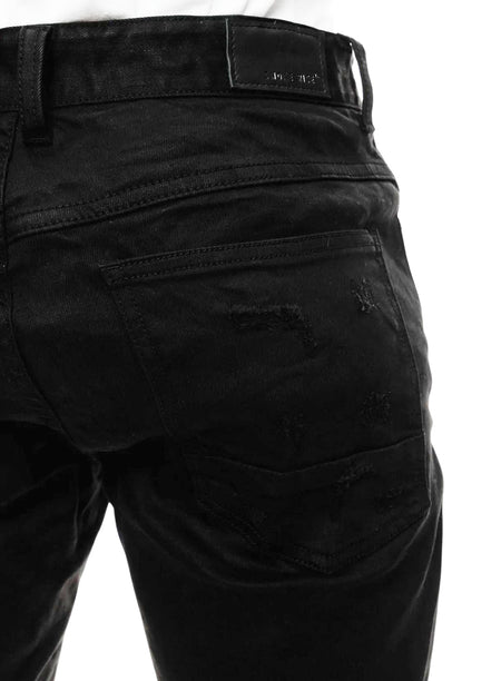 SMOKE RISE RIP & REPAIR SEMI BASIC JEANS (JET BLACK)