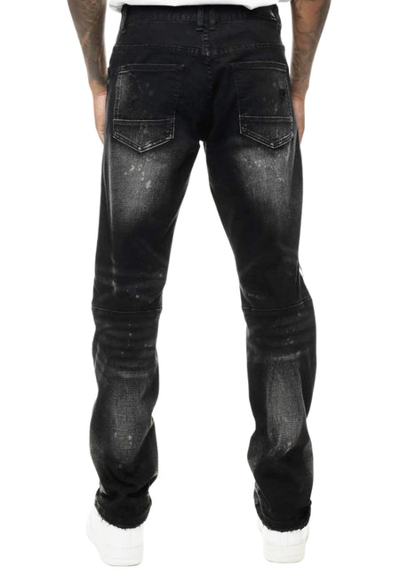 SMOKE RISE DOUBLE LAYERED HEAVY RIP & REPAIR JEANS (DUSTY BLACK)