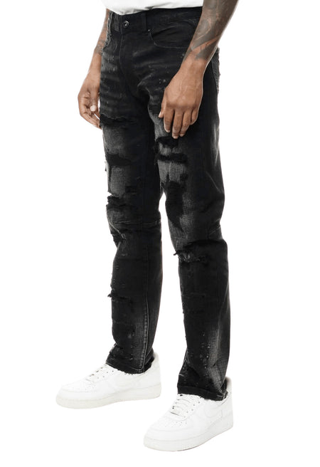 SMOKE RISE DOUBLE LAYERED HEAVY RIP & REPAIR JEANS (DUSTY BLACK)