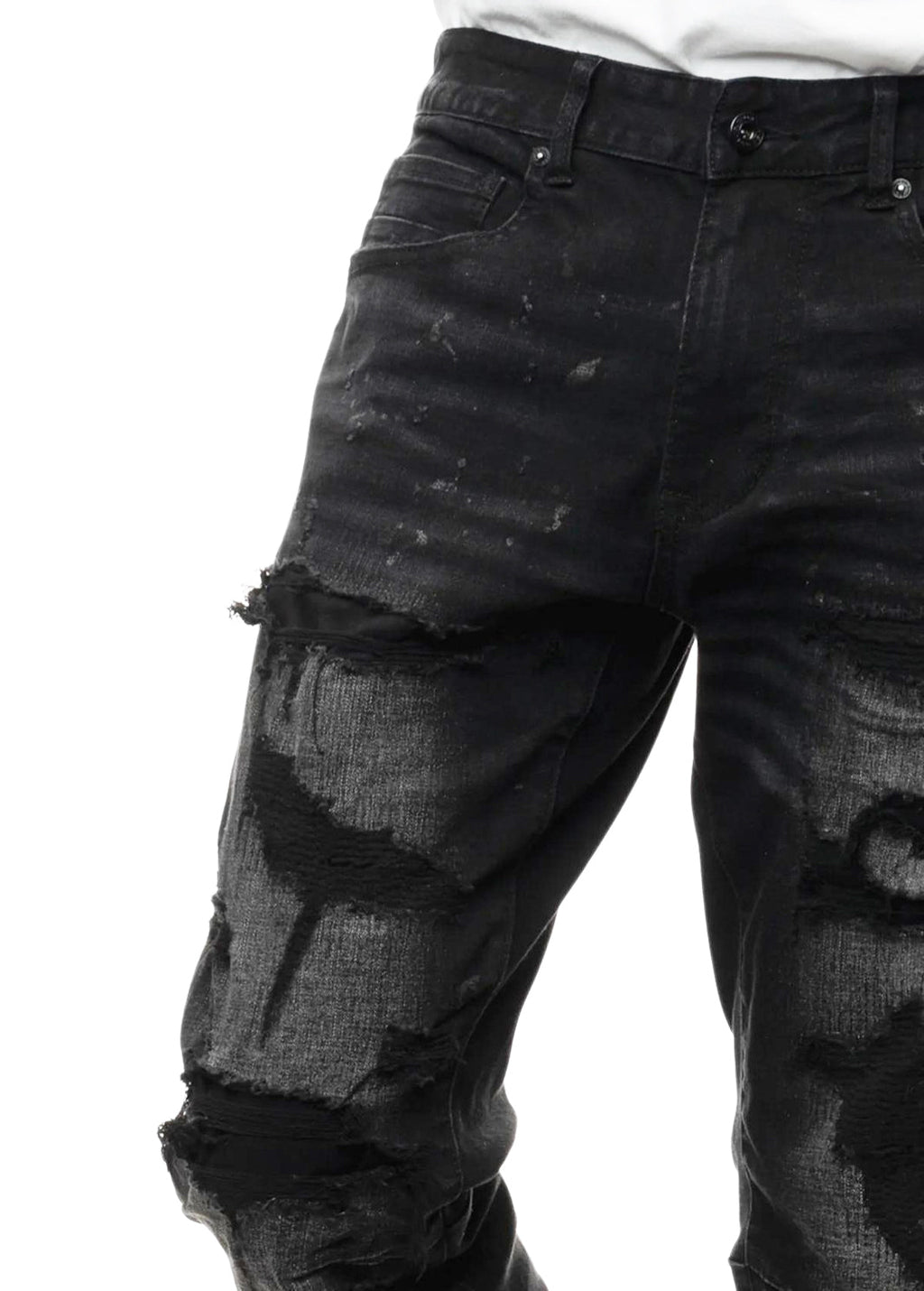 SMOKE RISE DOUBLE LAYERED HEAVY RIP & REPAIR JEANS (DUSTY BLACK)