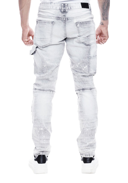 SMOKE RISE RIP & REPAIR DOUBLE KNEE FASHION JEANS (FROST GREY)