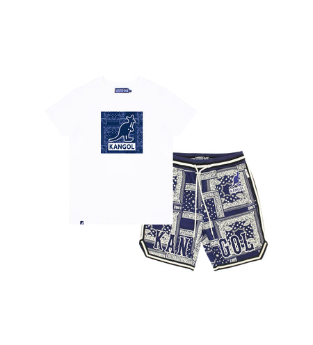 KANGOL MEN'S T-SHIRT/SHORTS BANDANA PRINTED SHIRT SET (WHITE)