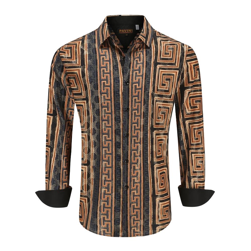 PAVINI MEN'S BUTTON UP SHIRT (GOLD/BLACK LS021029)