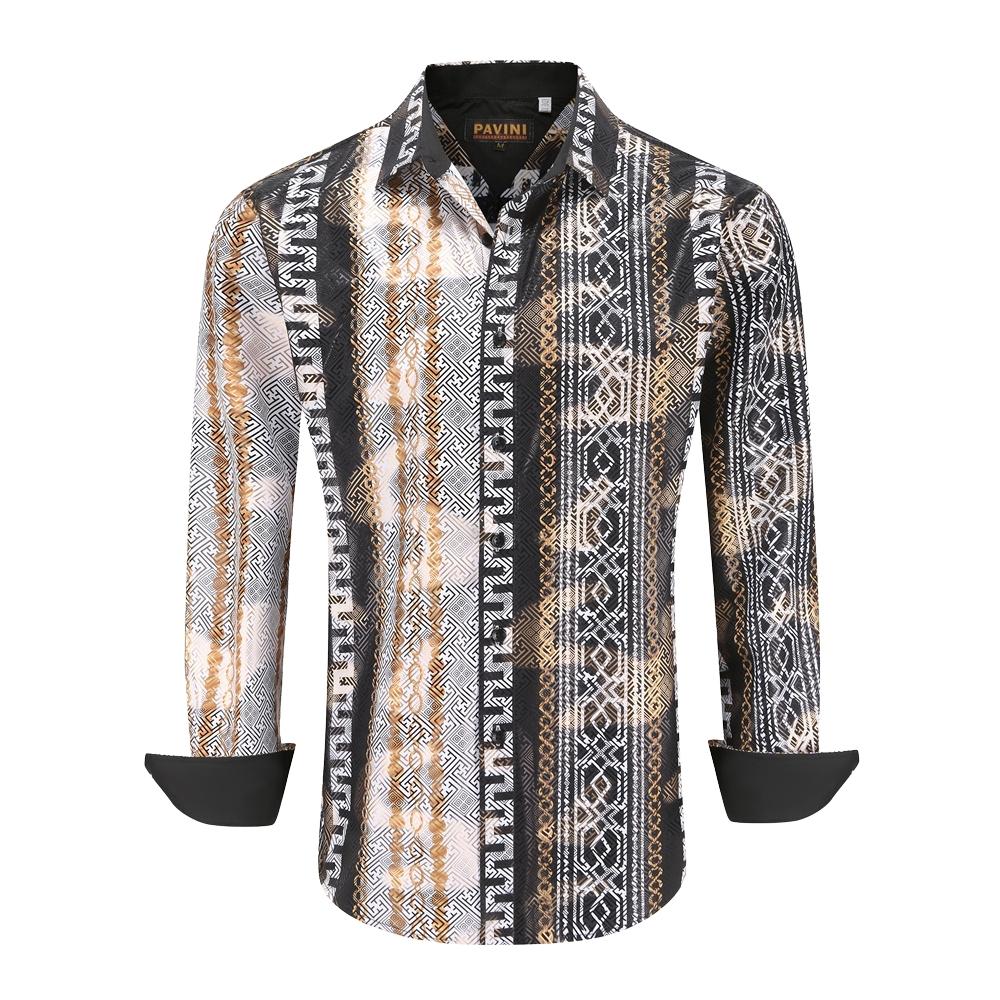 PAVINI MEN'S BUTTON UP SHIRT (BLACK/WHITE LS021029)