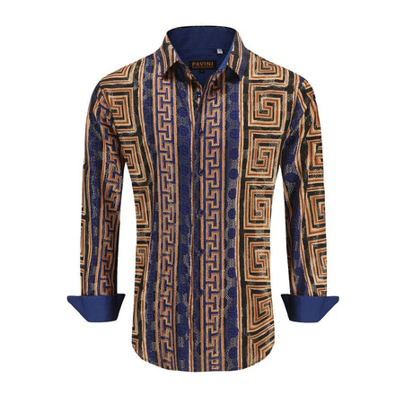 PAVINI MEN'S BUTTON UP SHIRT (GOLD/NAVY LS021029)