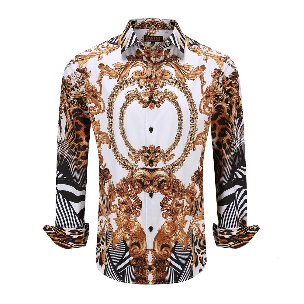 PAVINI MEN'S LONG SLEEVE SHIRT WITH RHINESTONE (WHITE LS022001)