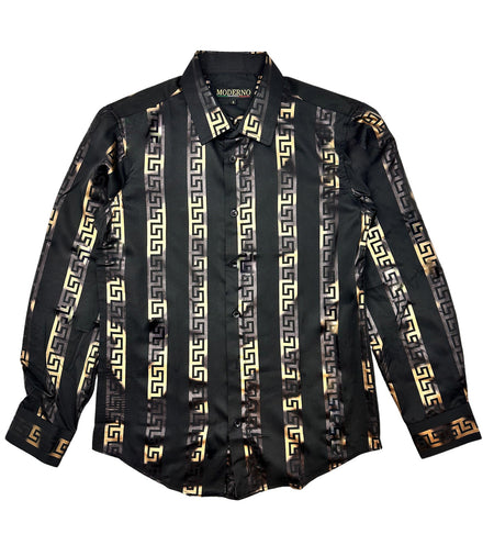 MODERNO FANCY BUTTON UP SHIRTS (BLACK MJLS-336)