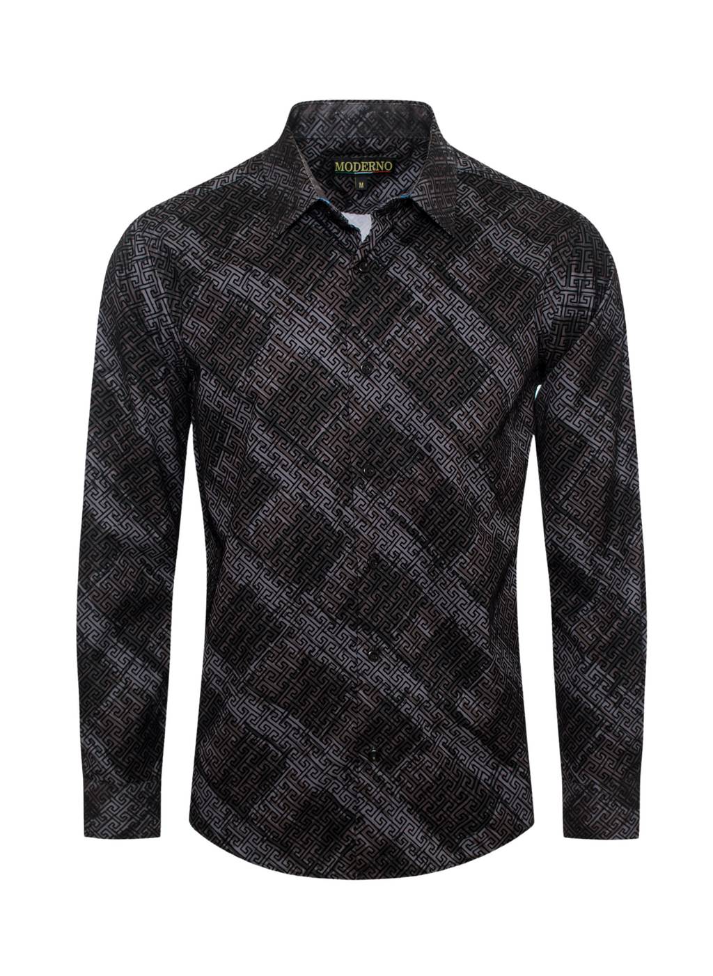 MODERNO MEN'S FANCY LONG SLEEVE SHIRTS (MJLS-203 BLACK)