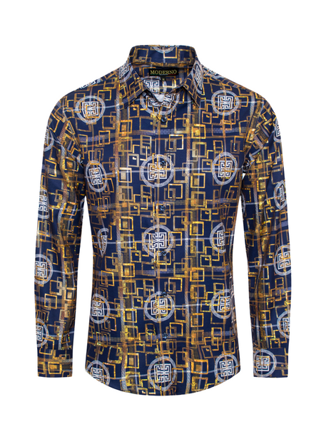 MODERNO MEN'S FANCY LONG SLEEVE SHIRTS (MJLS-221 NAVY)