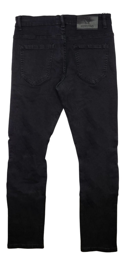 MODERNO MEN'S BLACK RIPPED DENIM JEANS