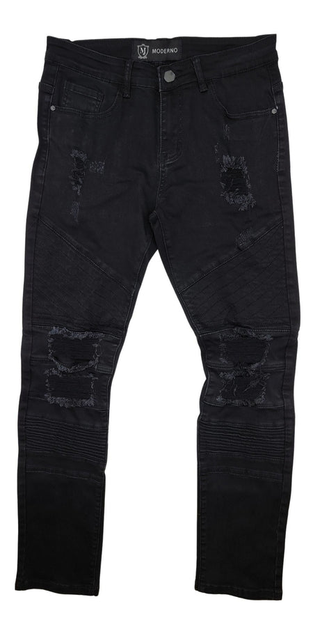 MODERNO MEN'S BLACK RIPPED DENIM JEANS