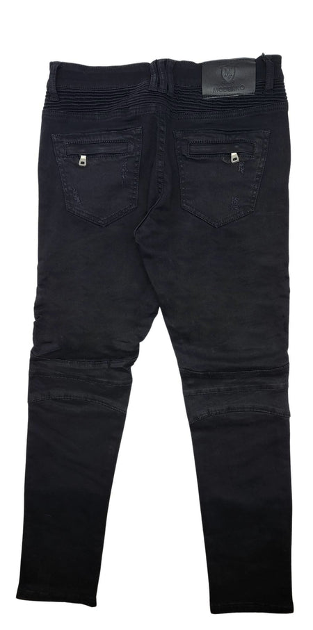 MODERNO MEN'S BLACK DENIM JEANS WITH ZIPPERS