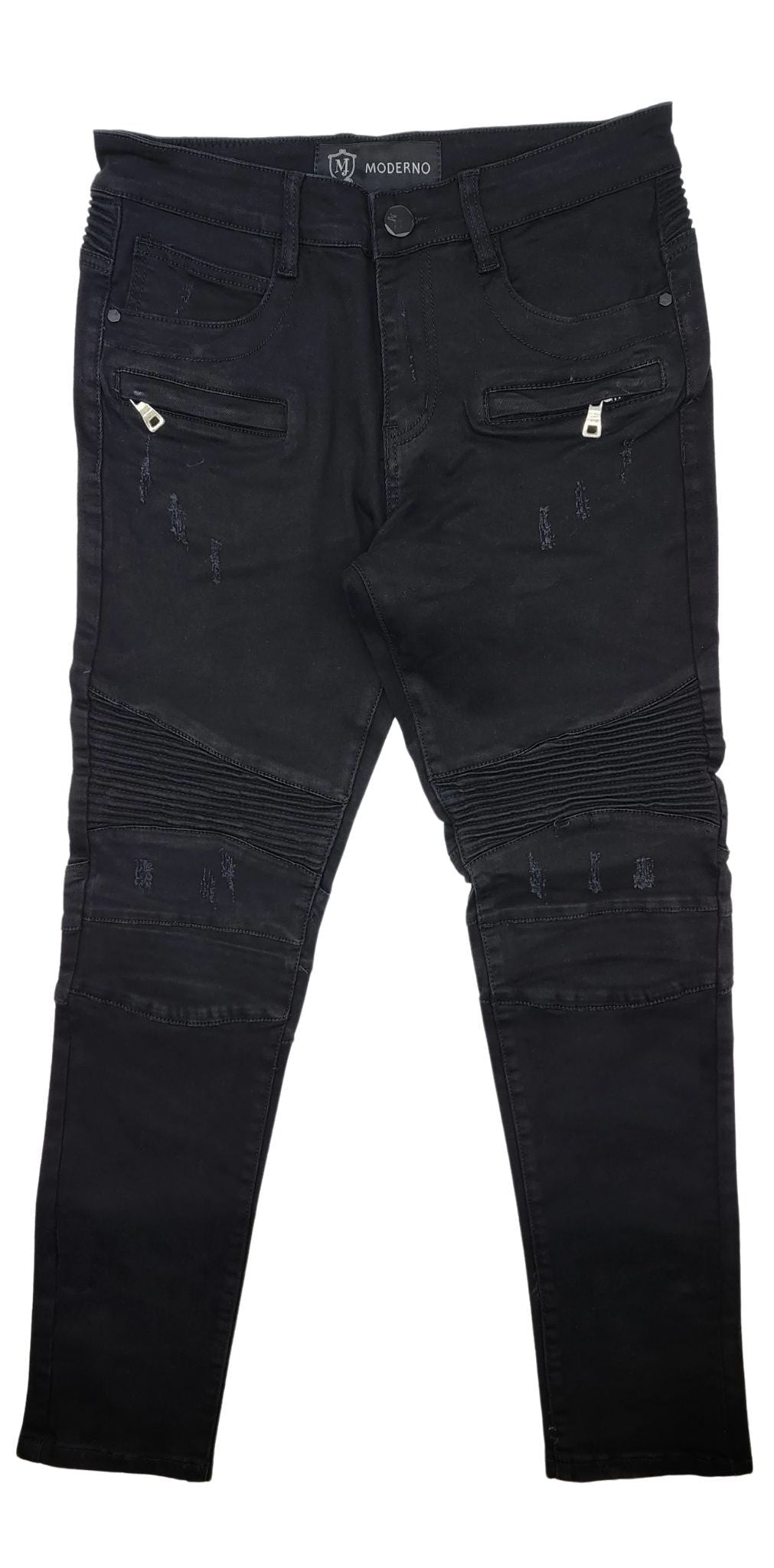 MODERNO MEN'S BLACK DENIM JEANS WITH ZIPPERS