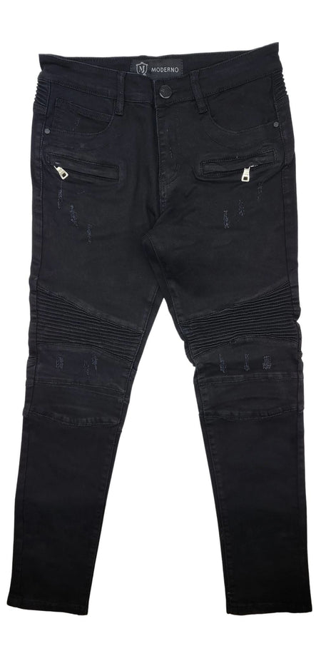 MODERNO MEN'S BLACK DENIM JEANS WITH ZIPPERS