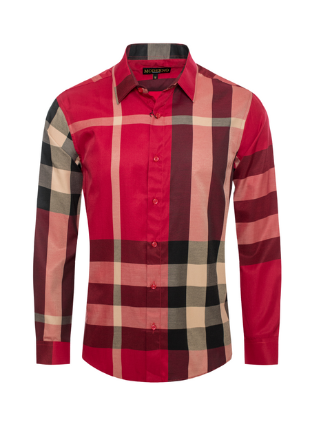 MODERNO MEN'S FANCY LONG SLEEVE SHIRTS (MJLS-103 RED)