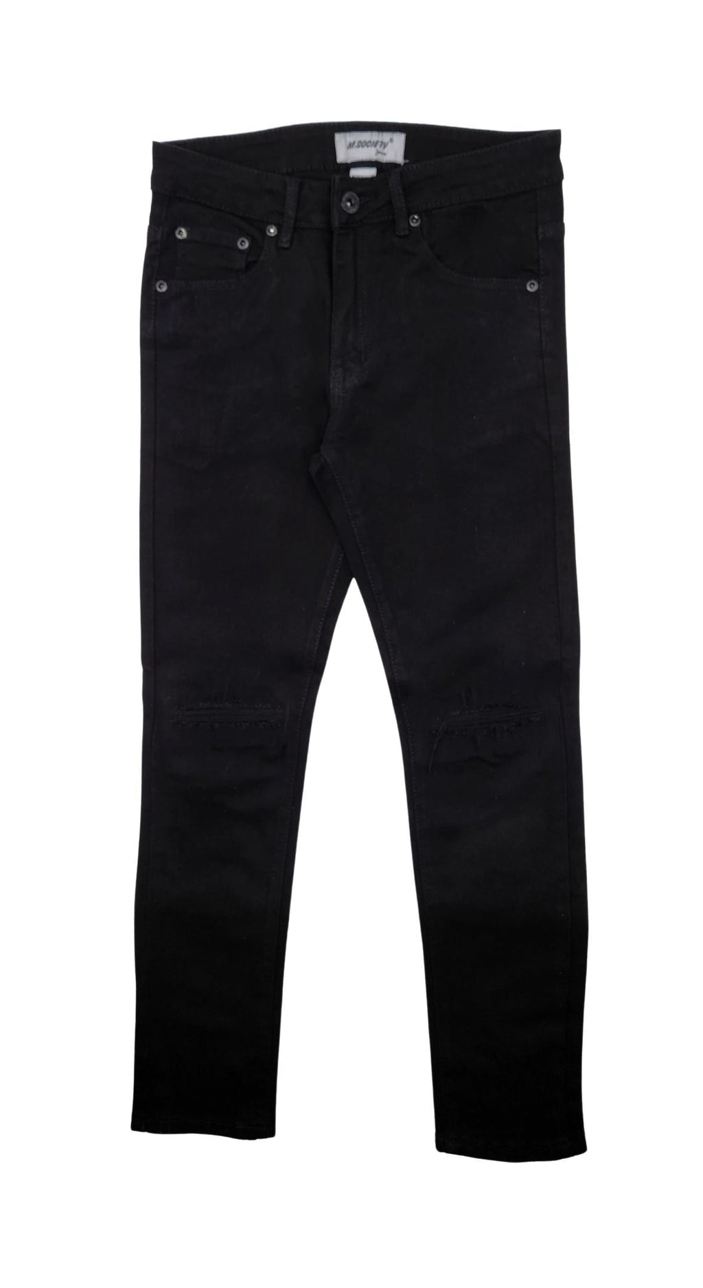 M.SOCIETY SUPER STRETCH SKINNY FIT JEANS w/ RIP TEAR (JET BLACK)