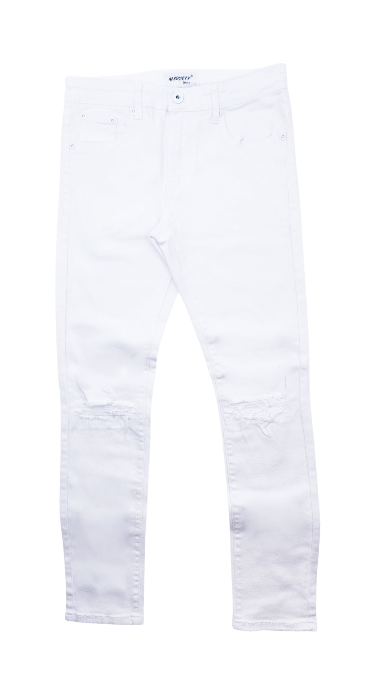 M.SOCIETY SUPER STRETCH SKINNY FIT JEANS w/ RIP TEAR (WHITE)
