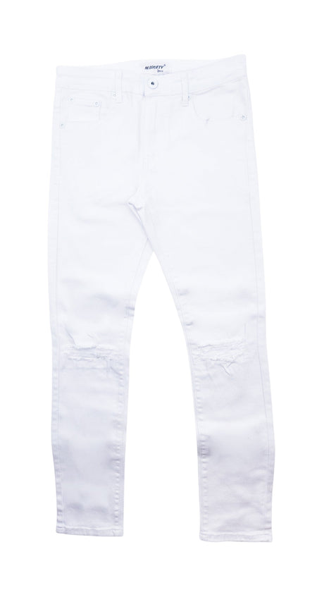 M.SOCIETY SUPER STRETCH SKINNY FIT JEANS w/ RIP TEAR (WHITE)