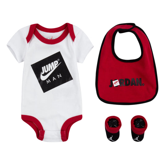 JORDAN 3 PIECE BABY SET (BODYSUIT/BIB/BOOTIES) WHITE