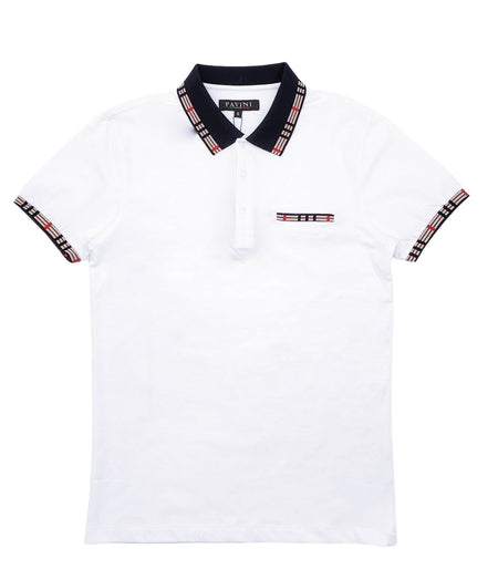 PAVINI MEN'S FANCY POLO T-SHIRT (WHITE P-2040)