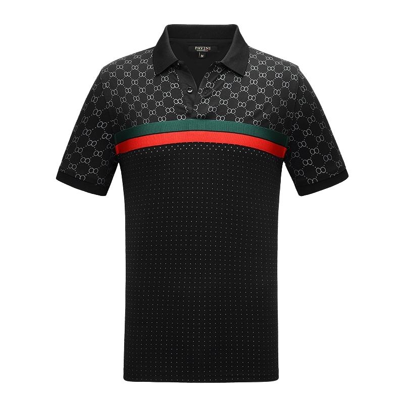 PAVINI MEN'S FANCY POLO T-SHIRT (BLACK P-2046)