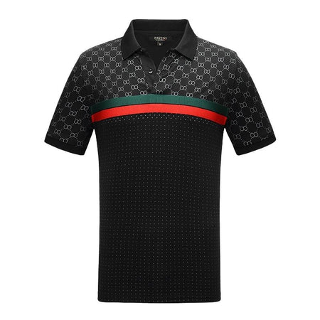 PAVINI MEN'S FANCY POLO T-SHIRT (BLACK P-2046)