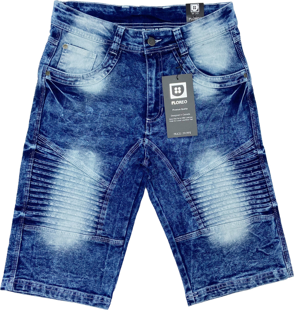 PLOREO STRETCH MOTTO DENIM SHORTS (WASHED BLUE)