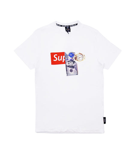 SWITCH MEN'S MONEY & WATCH TEE WITH PATCHES (WHITE)