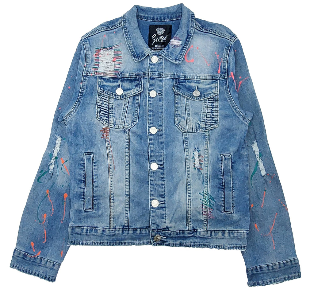 RIPPED DENIM JACKETS(LIGHT BLUE)