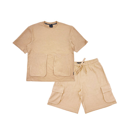 SWITCH MEN'S RELAXED FIT 3D POCKET T-SHIRT/SHORTS SET (KHAKI)