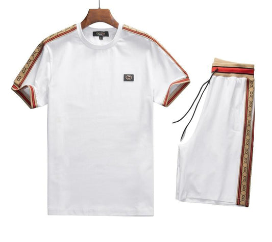 PAVINI 2PCS FANCY T-SHIRT/SHORTS SET (WHITE SS-2021-3)