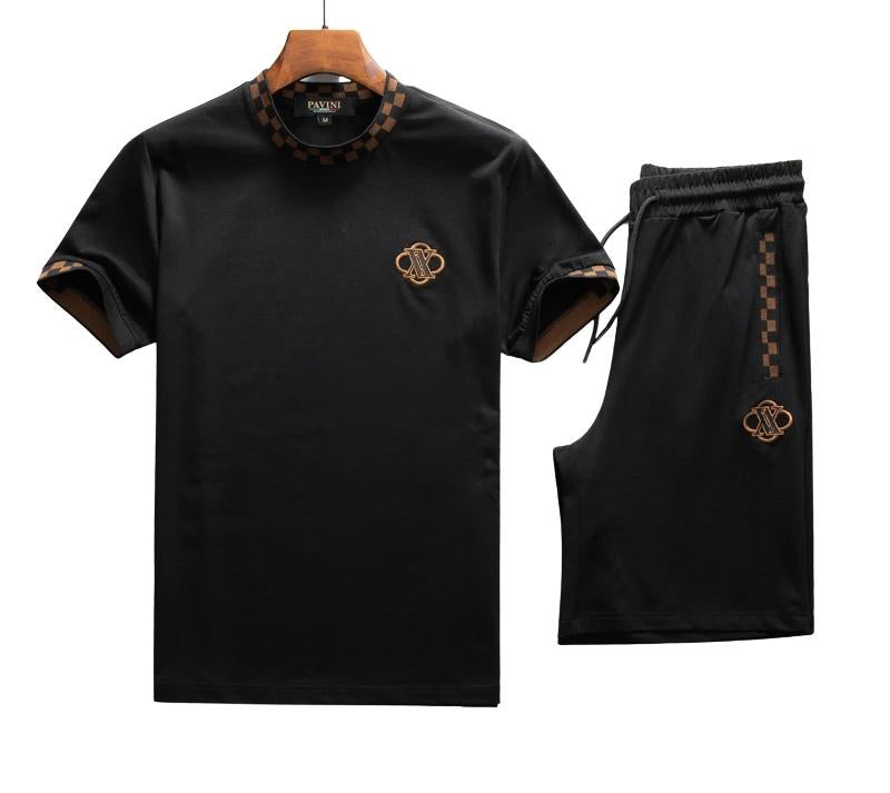 PAVINI 2PCS FANCY T-SHIRT/SHORTS SET (BLACK SS-2021-5)