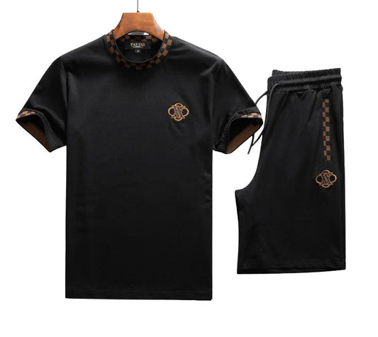 PAVINI 2PCS FANCY T-SHIRT/SHORTS SET (BLACK SS-2021-5)