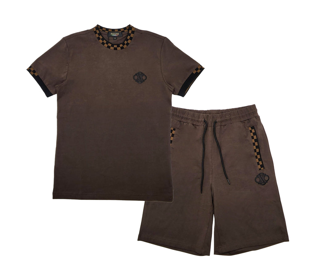 PAVINI 2PCS FANCY T-SHIRT/SHORTS SET (COFFEE SS-2021-5)