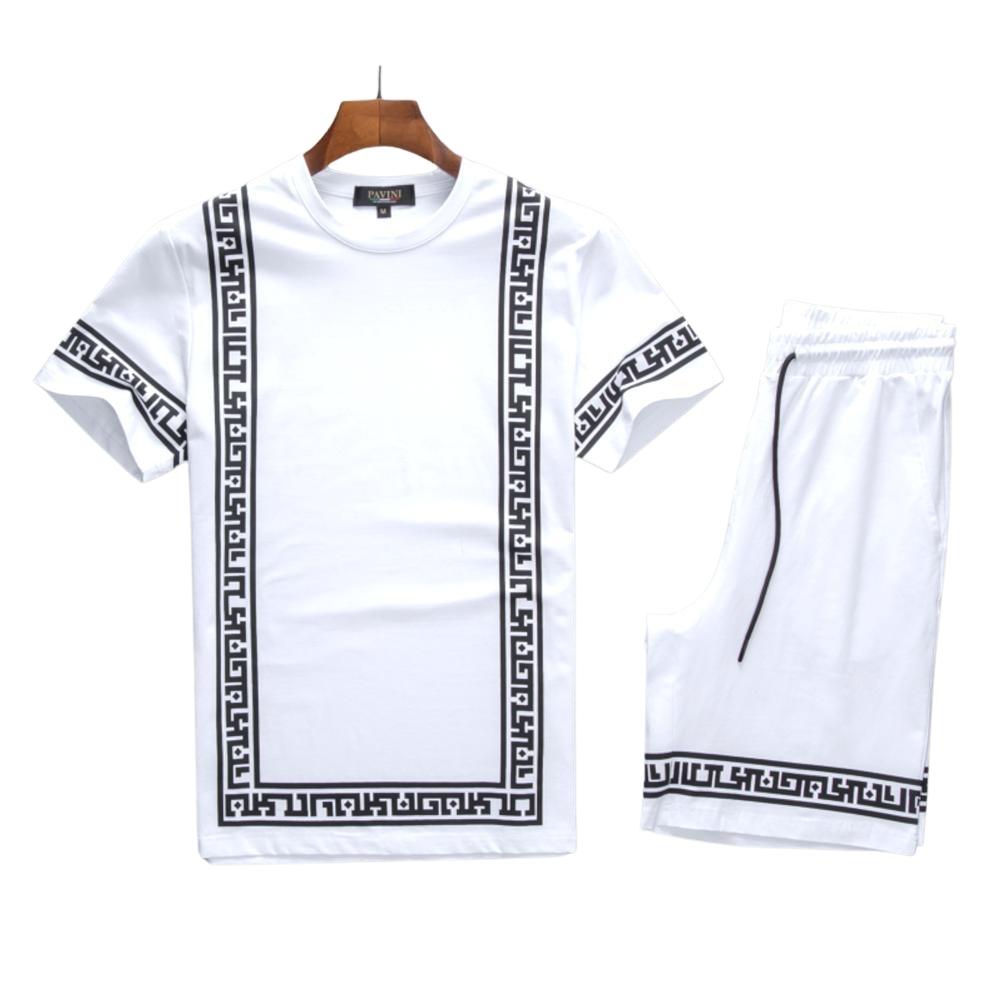 PAVINI 2PCS FANCY T-SHIRT/SHORTS SET (WHITE SS-2021-7)