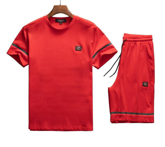 PAVINI 2PCS FANCY T-SHIRT/SHORTS SET (RED SS-2021-8)