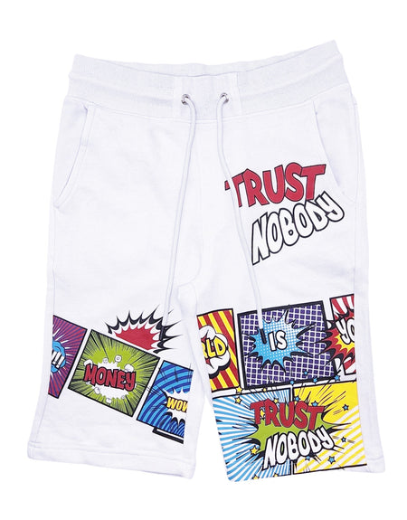 SWITCH MEN'S CARTOON T-SHIRT/SHORTS SET WITH PATCHES (WHITE)