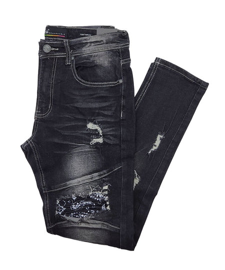 SWITCH MEN'S BANDANA CUT & SEW JEANS (BLACK)