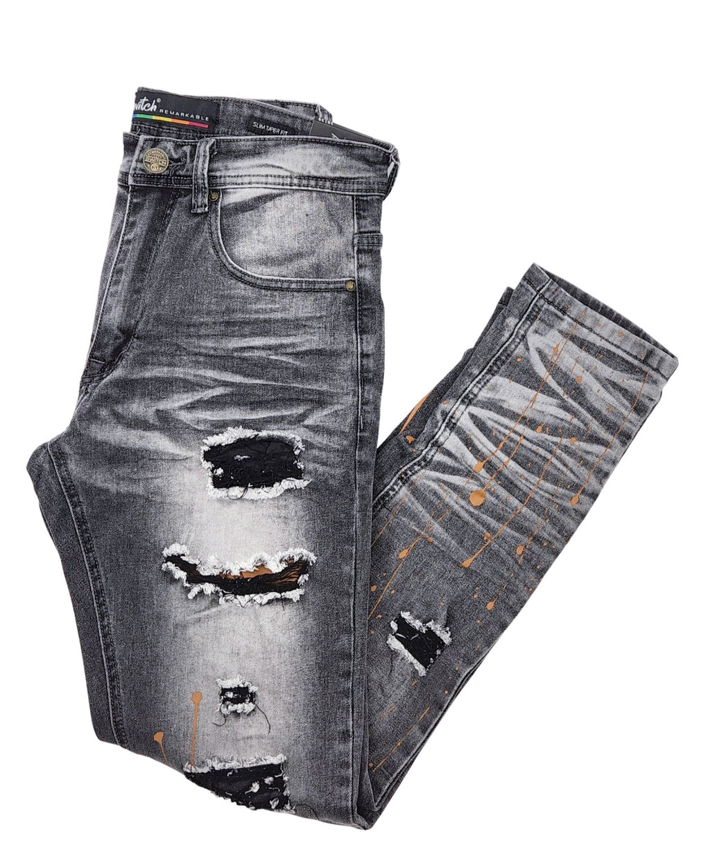 SWITCH MEN'S RIPPED DENIM JEANS WITH PAINT (BLACK SAND)