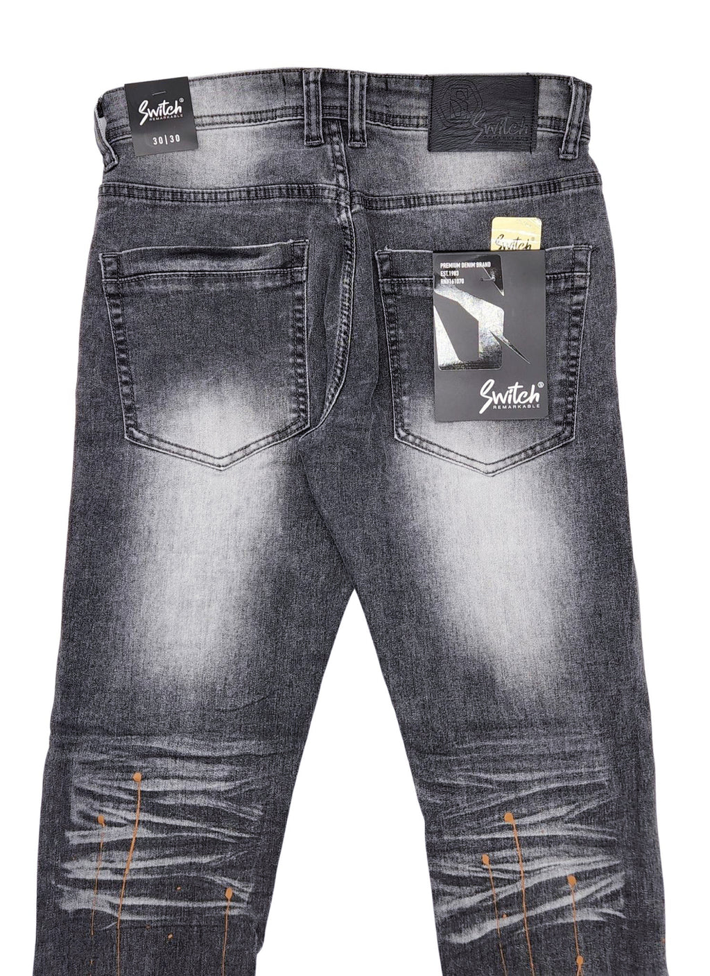 SWITCH MEN'S RIPPED DENIM JEANS WITH PAINT (BLACK SAND)