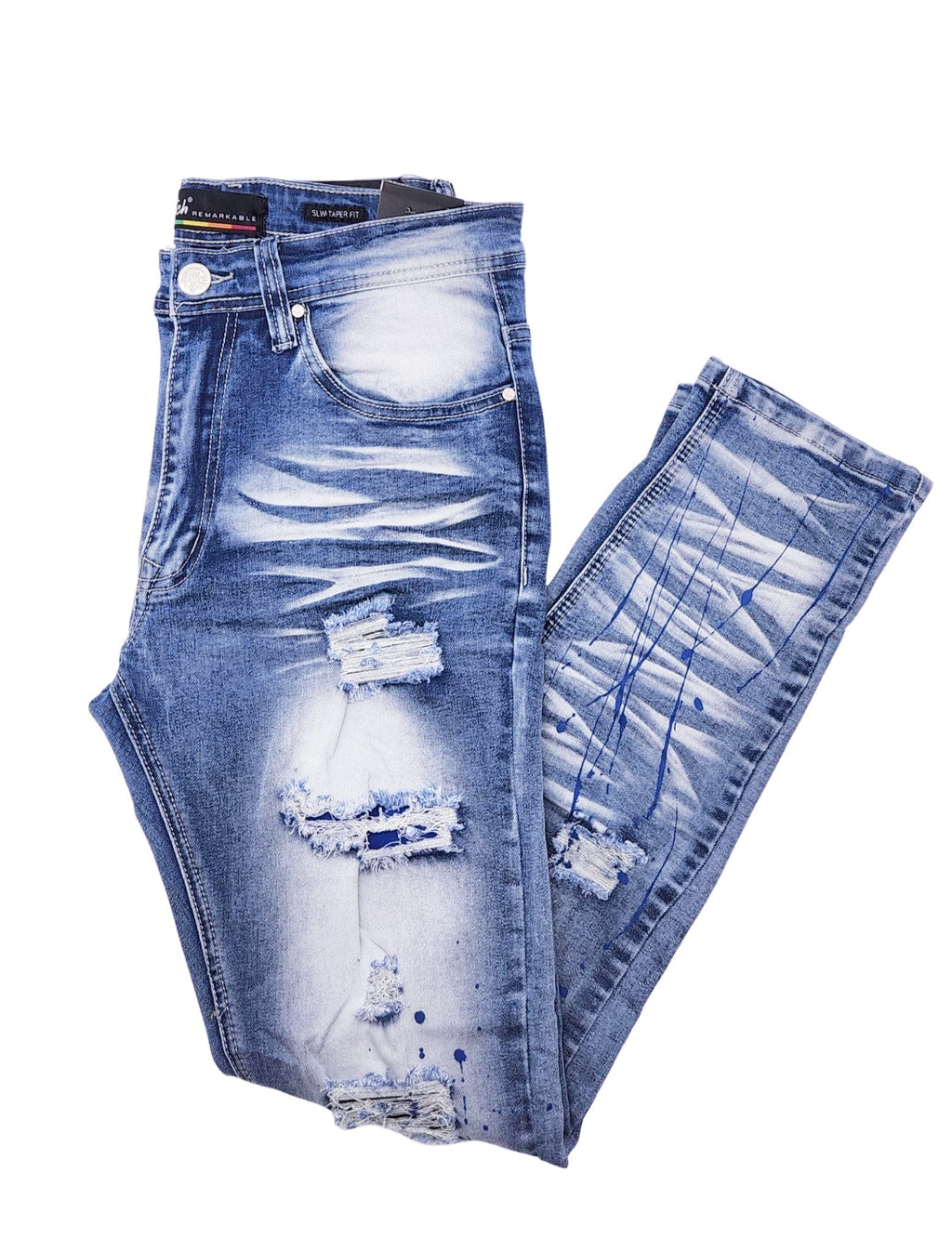 SWITCH MEN'S RIPPED DENIM JEANS WITH PAINT (ICE BLUE)