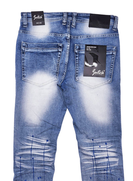 SWITCH MEN'S RIPPED DENIM JEANS WITH PAINT (ICE BLUE)