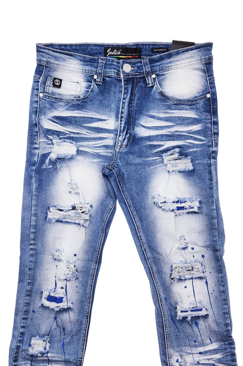 SWITCH MEN'S RIPPED DENIM JEANS WITH PAINT (ICE BLUE)