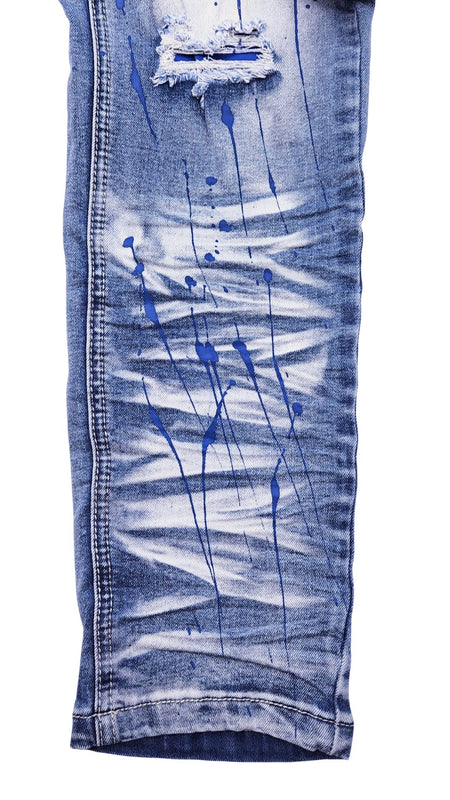 SWITCH MEN'S RIPPED DENIM JEANS WITH PAINT (ICE BLUE)