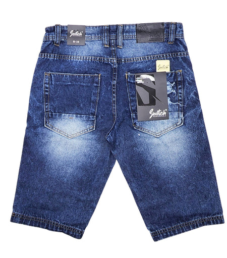 SWITCH MEN'S SPLASH PAINTED DENIM SHORTS (DARK INDIGO)