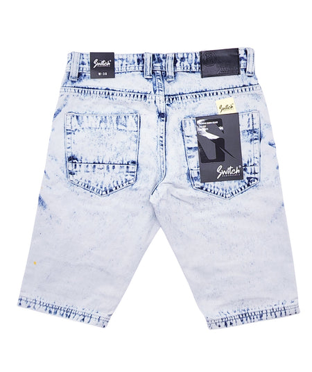 SWITCH MEN'S SPLASH PAINTED DENIM SHORTS (ICE BLUE)