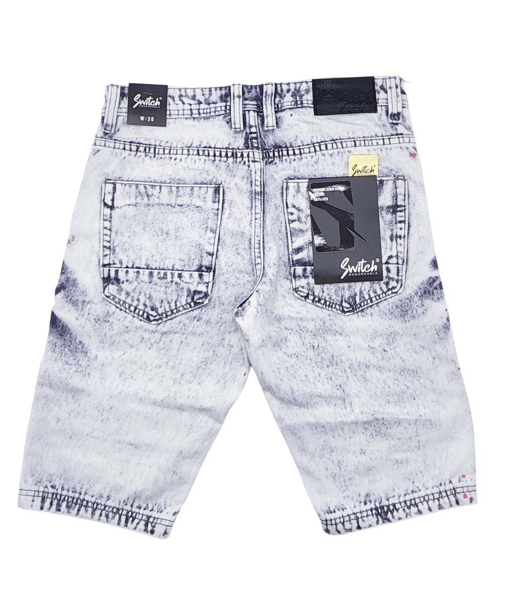 SWITCH MEN'S SPLASH PAINTED DENIM SHORTS (ICE GREY)