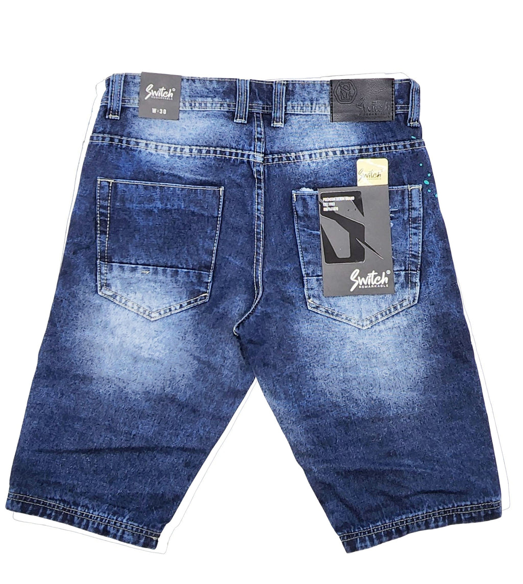 SWITCH MEN'S SPLASH PAINTED DENIM SHORTS (MID INDIGO)